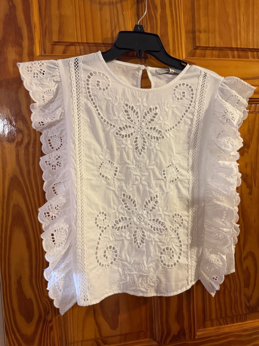 Joie White Eyelet Ruffle Sleeve Blouse
